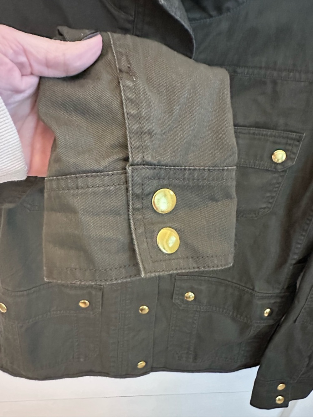 J CREW M Relaxed Boyfriend Resin olive green twill cotton field jacket boho chic - Picture 7 of 14